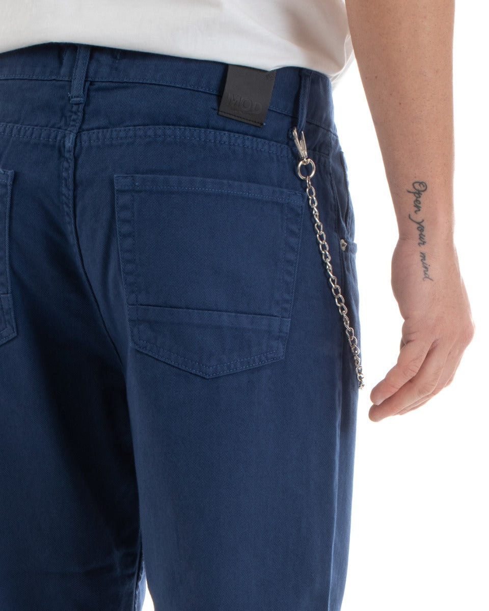 Pantaloni Jeans Uomo Loose Fit Blu Con Rotture Cinque Tasche GIOSAL-P5711A