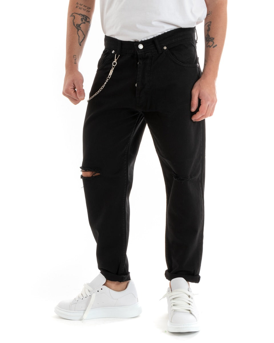 Pantaloni Jeans Uomo Loose Fit Nero Con Rotture Cinque Tasche GIOSAL-P5713A