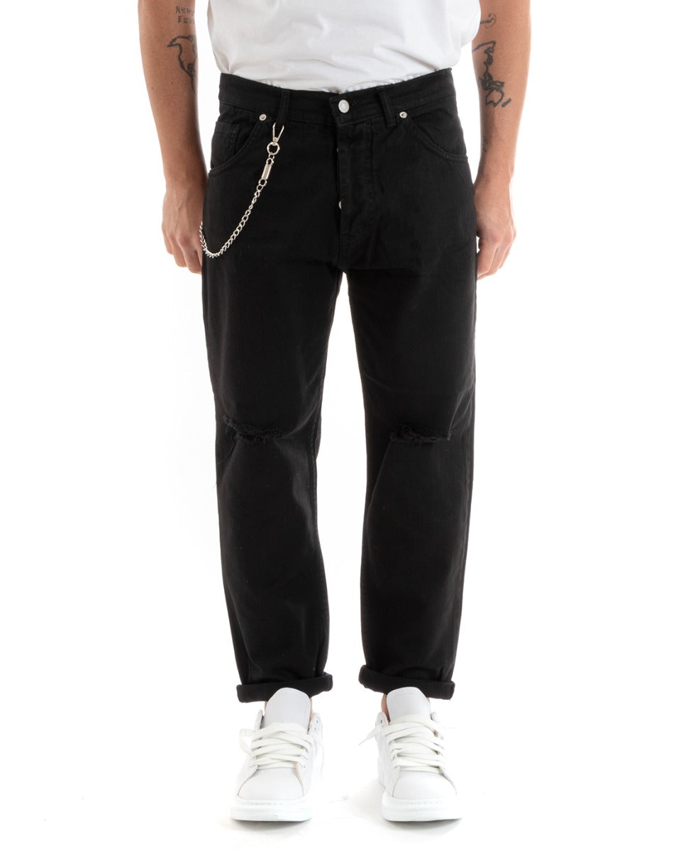 Pantaloni Jeans Uomo Loose Fit Nero Con Rotture Cinque Tasche GIOSAL-P5713A