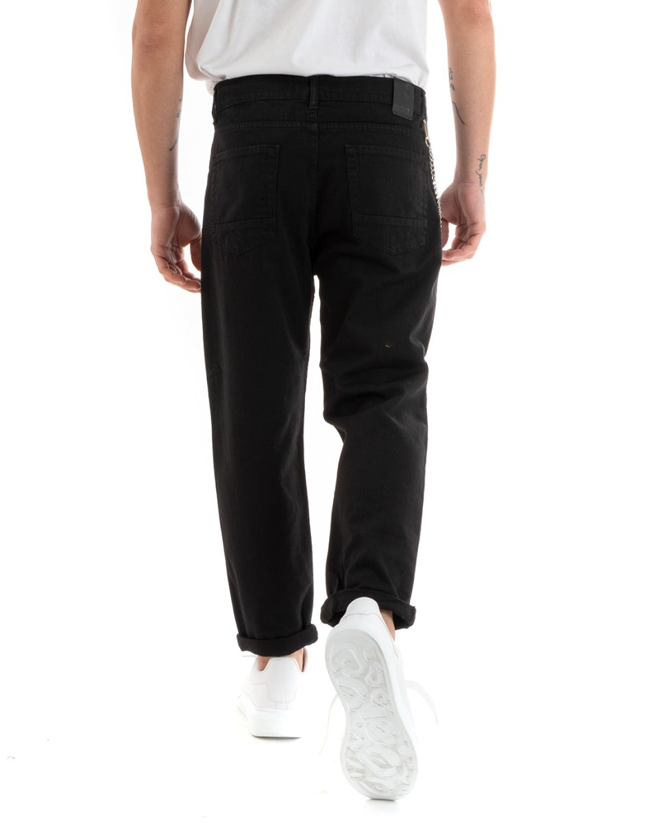 Pantaloni Jeans Uomo Loose Fit Nero Con Rotture Cinque Tasche GIOSAL-P5713A