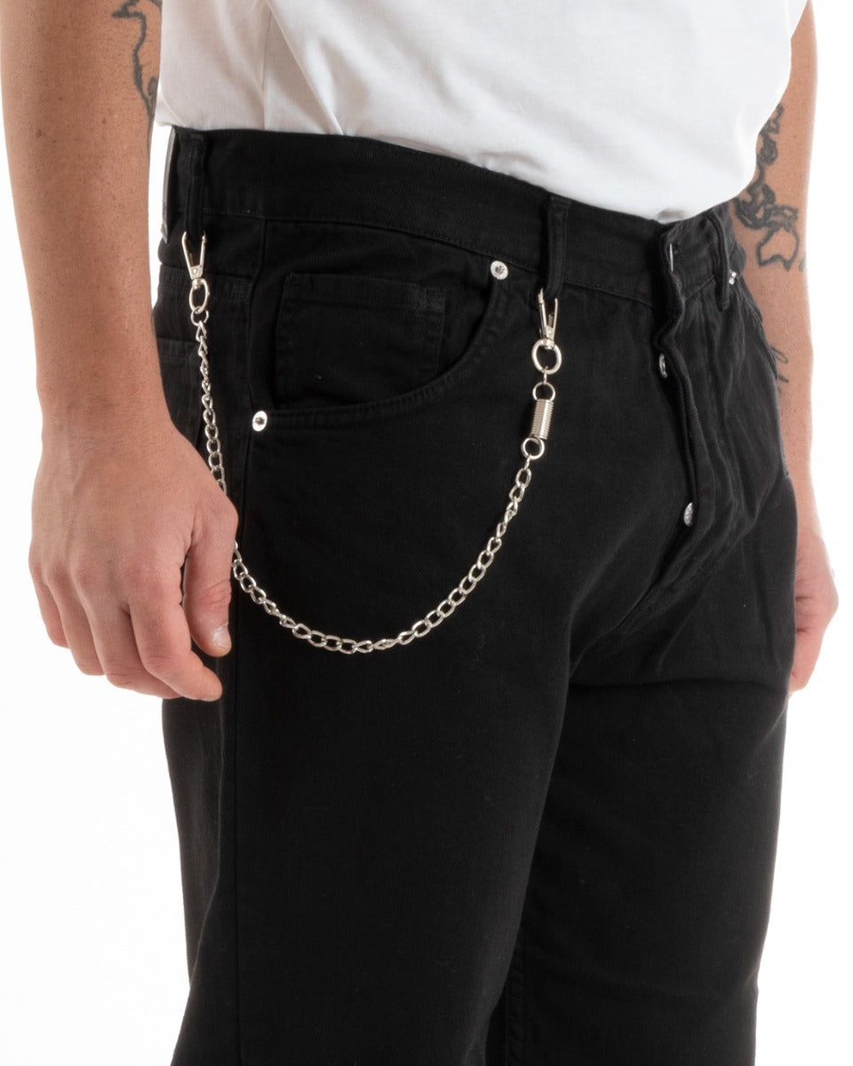 Pantaloni Jeans Uomo Loose Fit Nero Con Rotture Cinque Tasche GIOSAL-P5713A