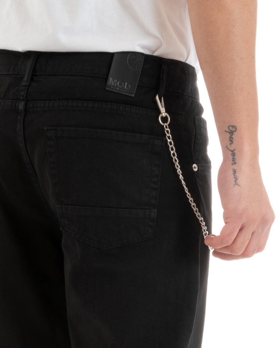 Pantaloni Jeans Uomo Loose Fit Nero Con Rotture Cinque Tasche GIOSAL-P5713A