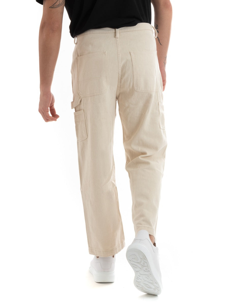 Pantaloni Jeans Uomo Wide Leg Panna Denim Cinque Tasche Casual GIOSAL-P5728A