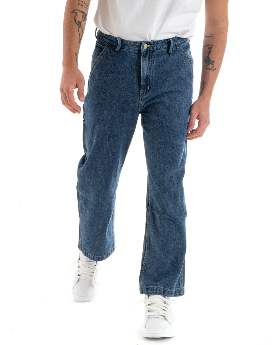 Pantaloni Jeans Uomo Wide Leg Basic Cargo Cinque Tasche Casual Denim GIOSAL-P5729A