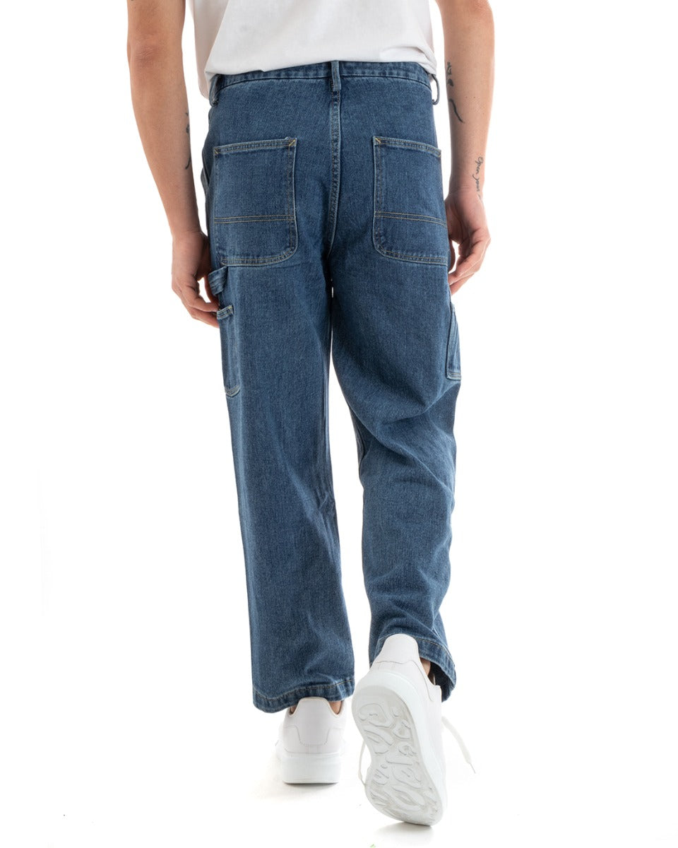 Pantaloni Jeans Uomo Wide Leg Basic Cargo Cinque Tasche Casual Denim GIOSAL-P5729A