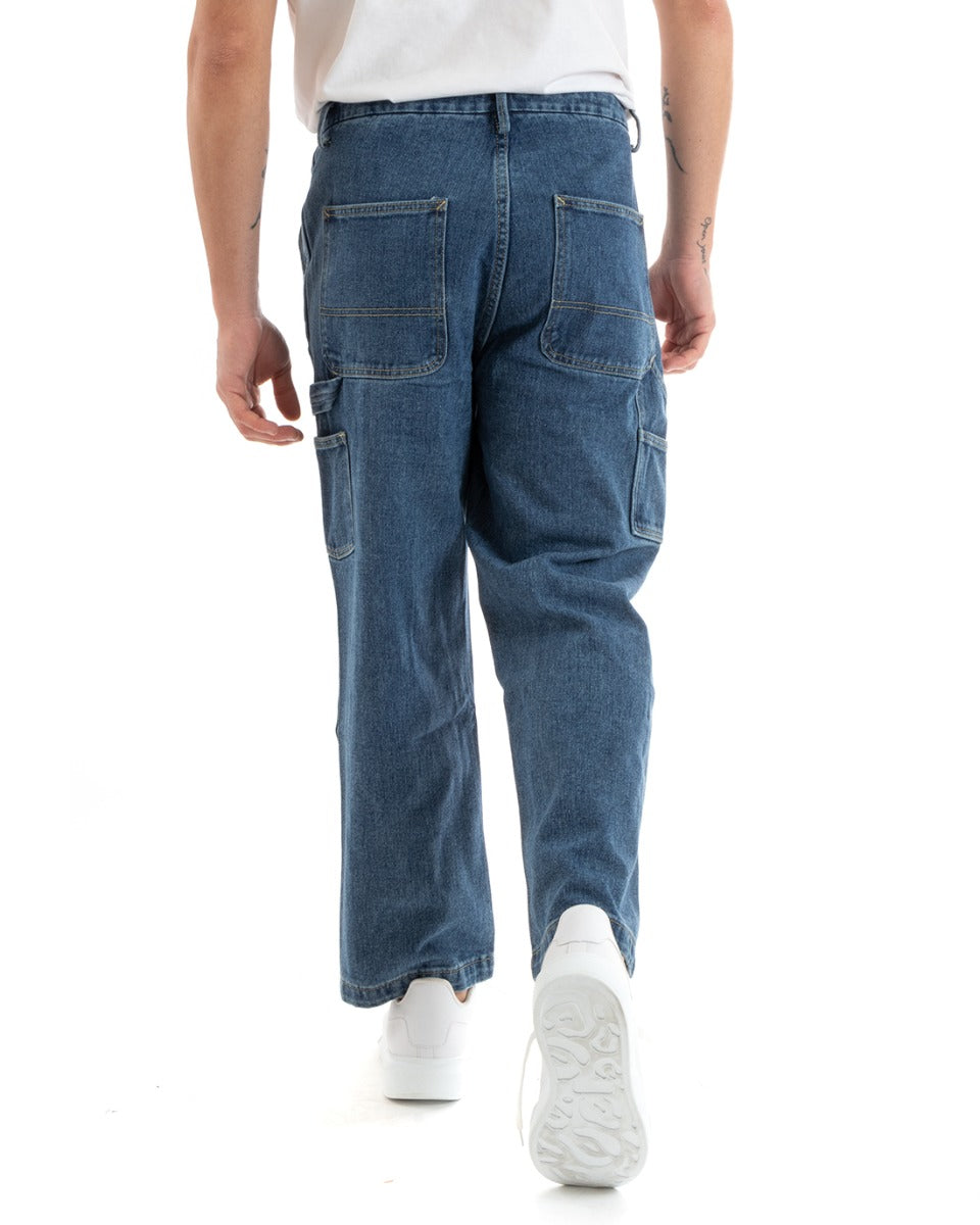 Pantaloni Jeans Uomo Wide Leg Basic Cargo Cinque Tasche Casual Denim GIOSAL-P5729A