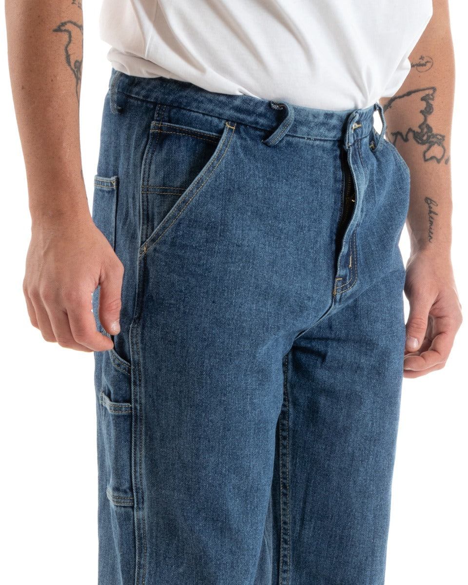 Pantaloni Jeans Uomo Wide Leg Basic Cargo Cinque Tasche Casual Denim GIOSAL-P5729A
