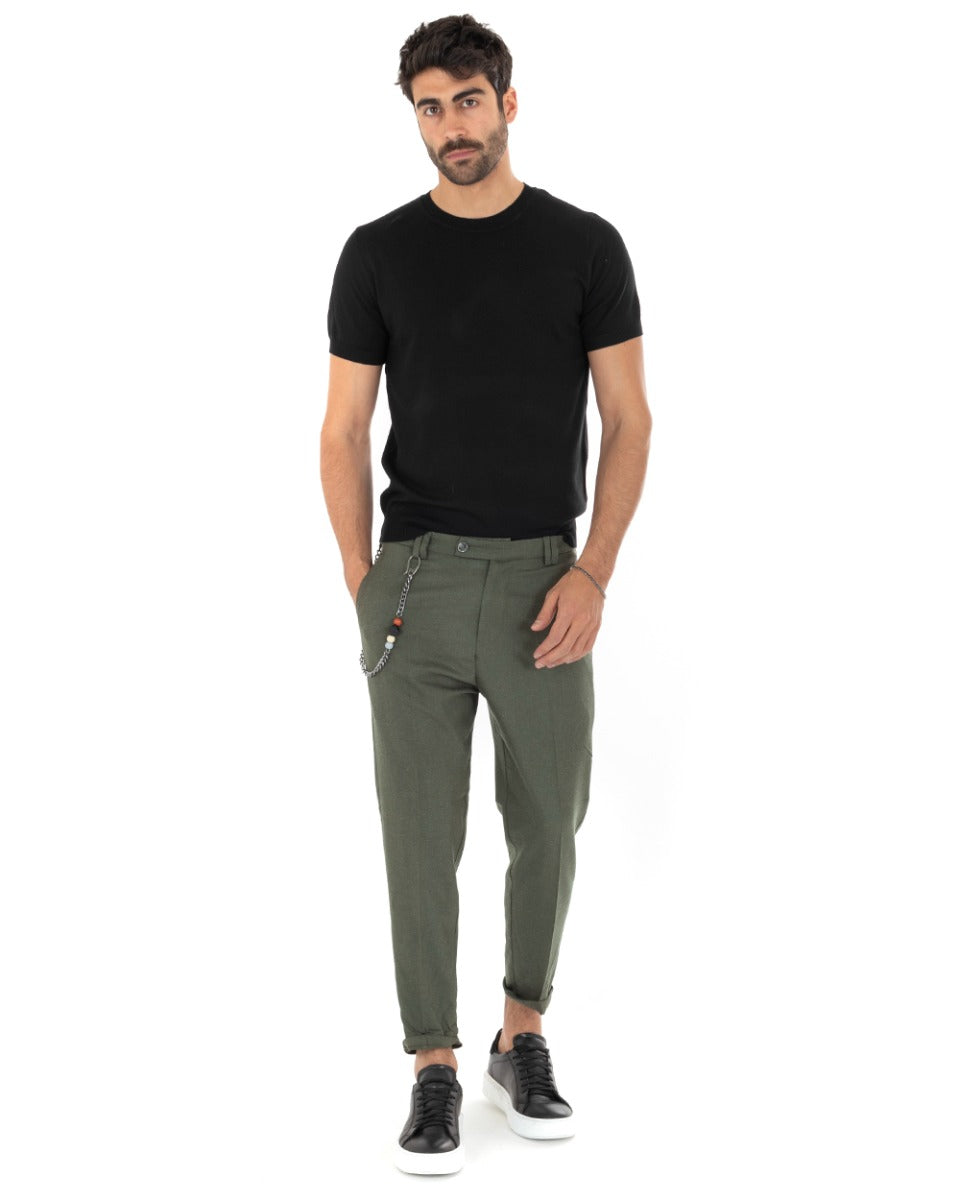 Pantaloni Uomo Lungo Tasca America Classico Viscosa Verde Melangiato Casual GIOSAL-P5737A