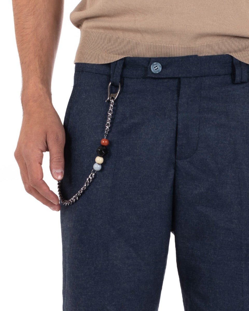Pantaloni Uomo Lungo Tasca America Classico Viscosa Blu Melangiato Casual GIOSAL-P5739A