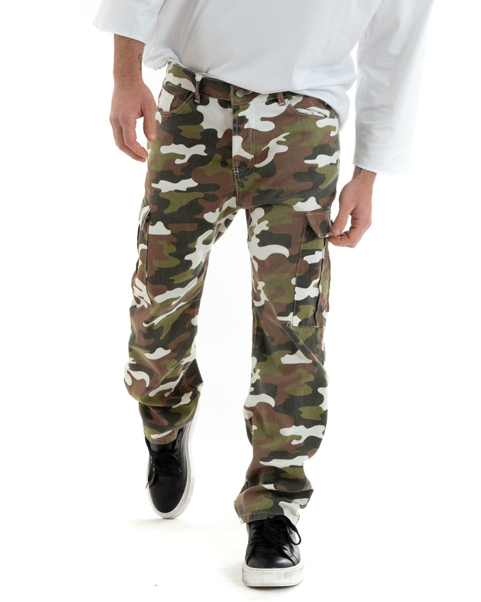 Pantaloni Jeans Uomo Straight Fit Militare Denim Cargo Mimetico Casual GIOSAL-P5751A