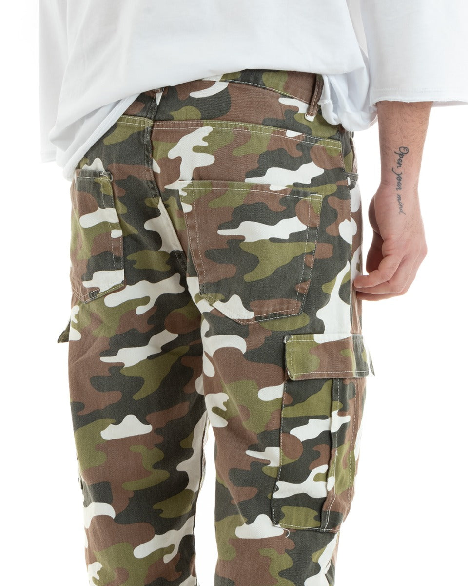 Pantaloni Jeans Uomo Straight Fit Militare Denim Cargo Mimetico Casual GIOSAL-P5751A