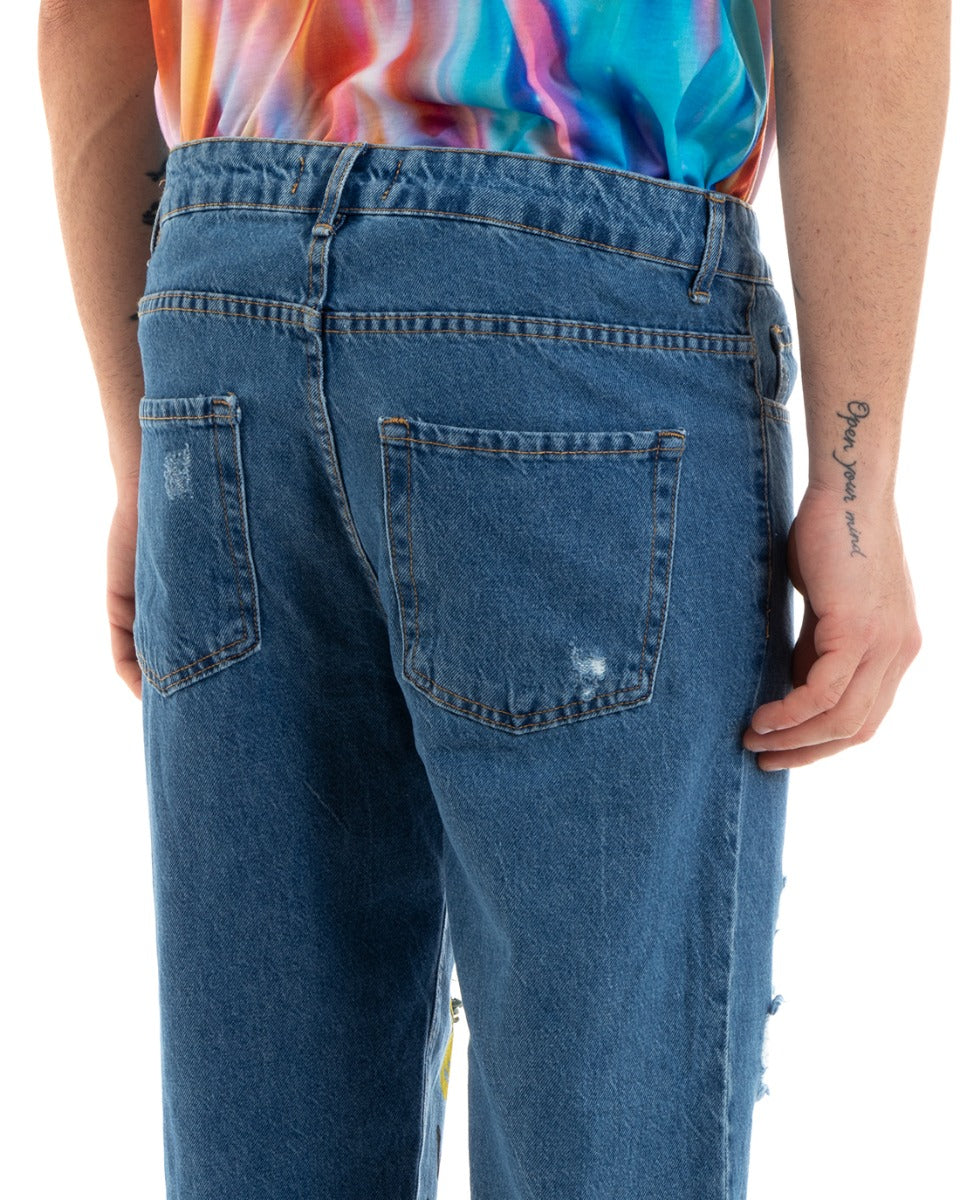 Pantaloni Jeans Uomo Loose Fit Denim Stampa Cinque Tasche Casual GIOSAL-P5768A