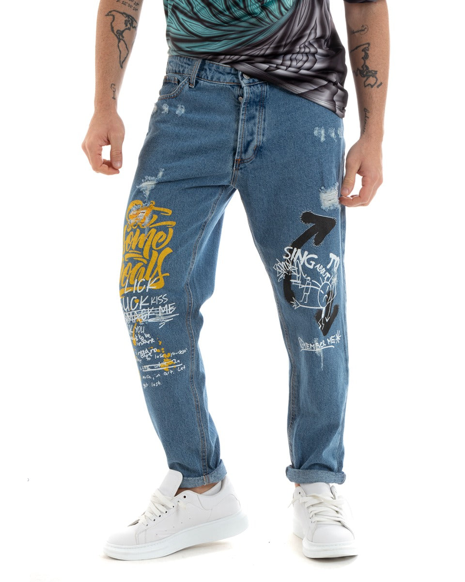 Pantaloni Jeans Uomo Loose Fit Denim Stampa Cinque Tasche Casual GIOSAL-P5769A