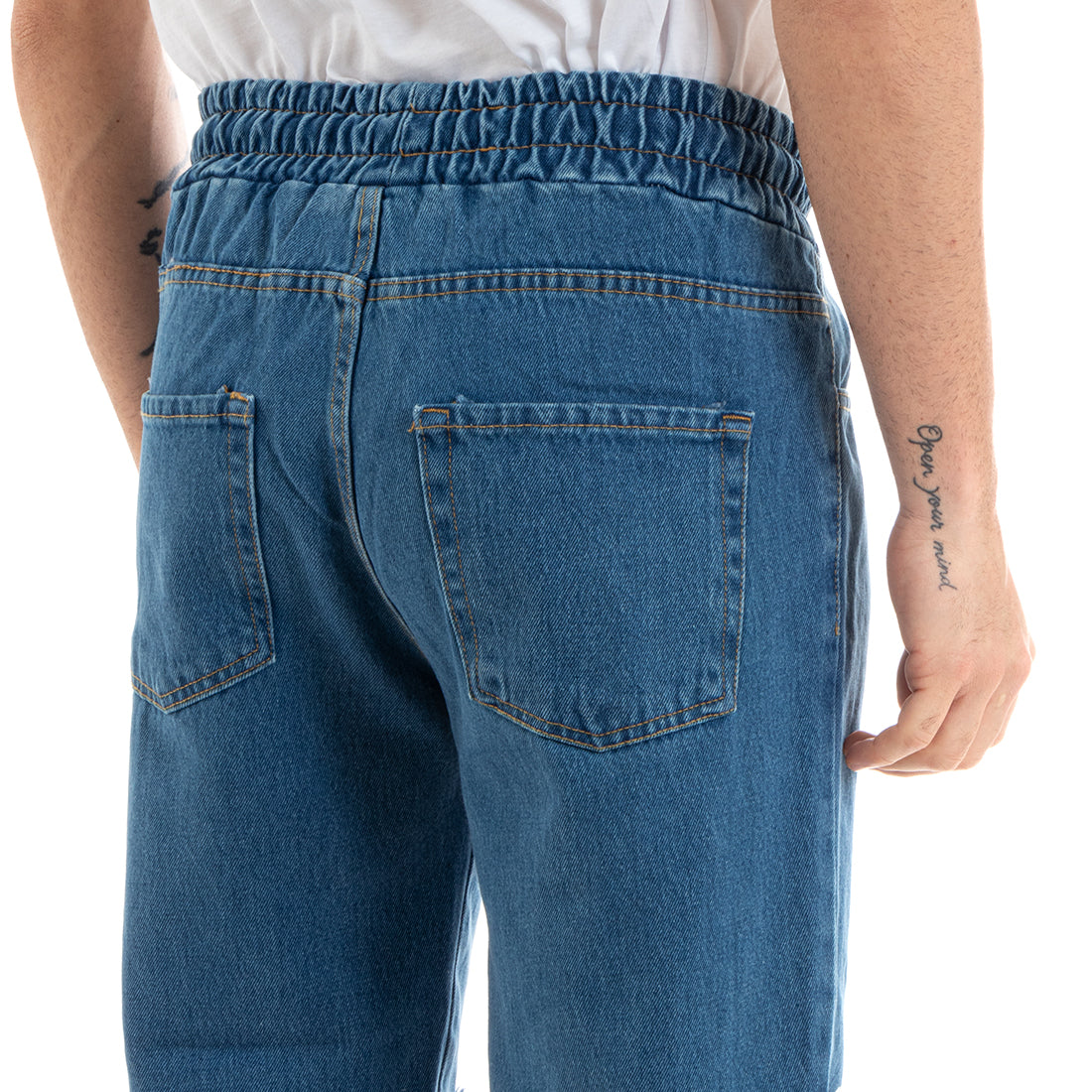 Pantaloni Jeans Uomo Regular Fit Pantalaccio Denim Con Stampa Rotture Casual GIOSAL-P5770A