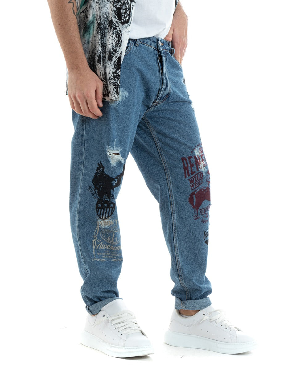Pantaloni Jeans Uomo Loose Fit Denim Cinque Tasche Con Stampa Casual GIOSAL-P5771A