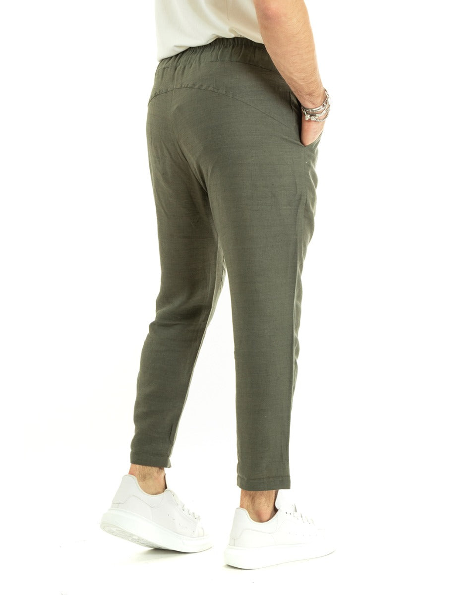 Pantaloni Uomo Pantalaccio Lino Lungo Jogger Elastico Sartoriale Casual Tinta Unita Verde GIOSAL-P5810A