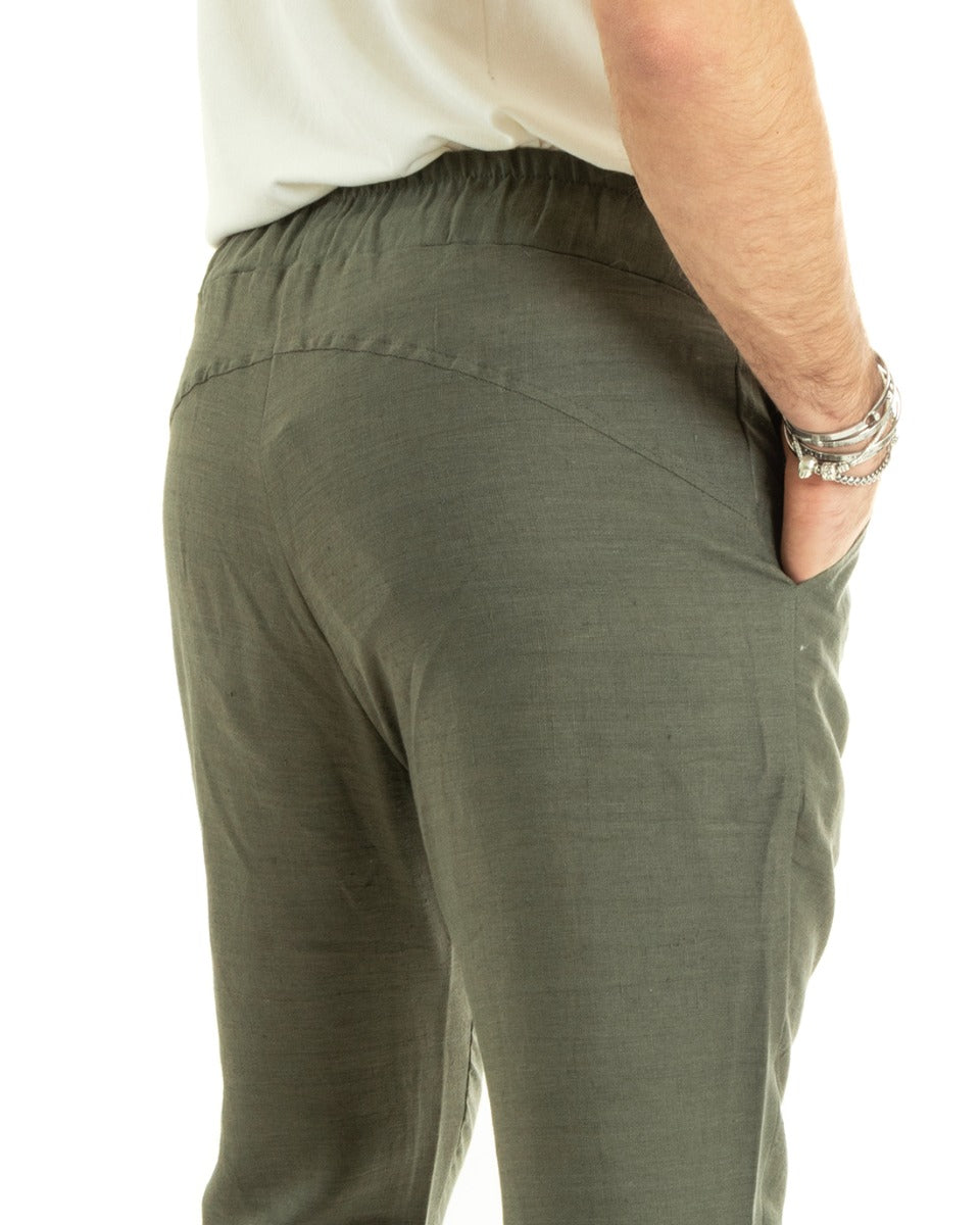 Pantaloni Uomo Pantalaccio Lino Lungo Jogger Elastico Sartoriale Casual Tinta Unita Verde GIOSAL-P5810A