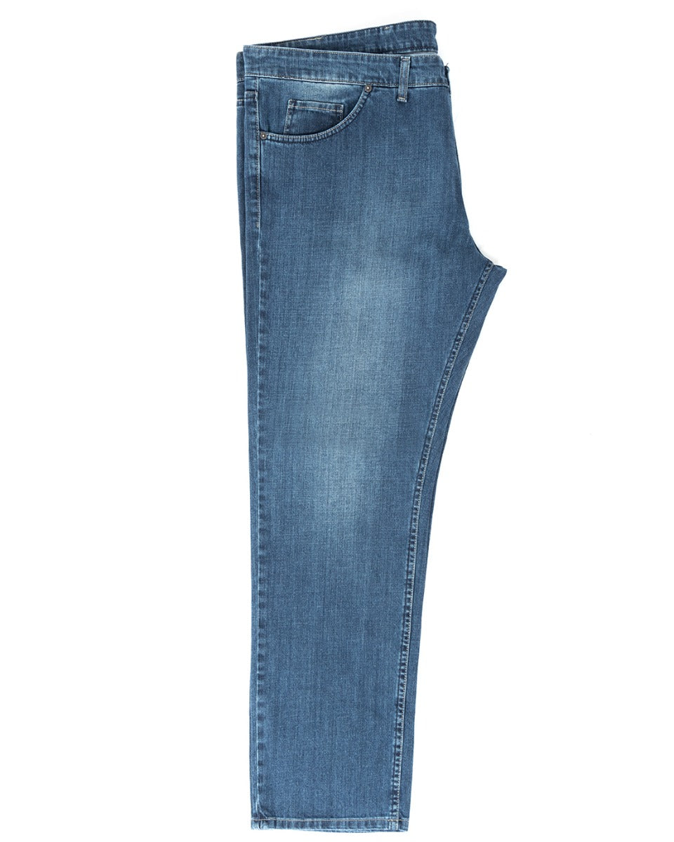 Jeans Uomo Pantaloni Calibrati Denim Chiaro Cinque Tasche Taglie Forti Casual GIOSAL-P5820A