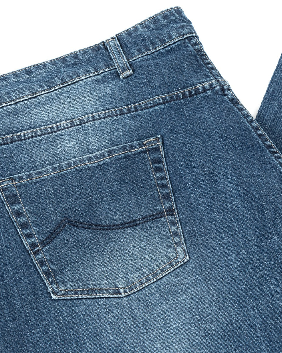 Jeans Uomo Pantaloni Calibrati Denim Chiaro Cinque Tasche Taglie Forti Casual GIOSAL-P5820A