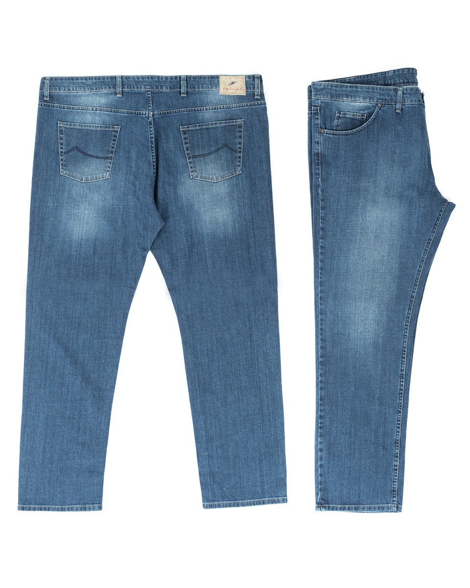 Jeans Uomo Pantaloni Calibrati Denim Chiaro Cinque Tasche Taglie Forti Casual GIOSAL-P5820A