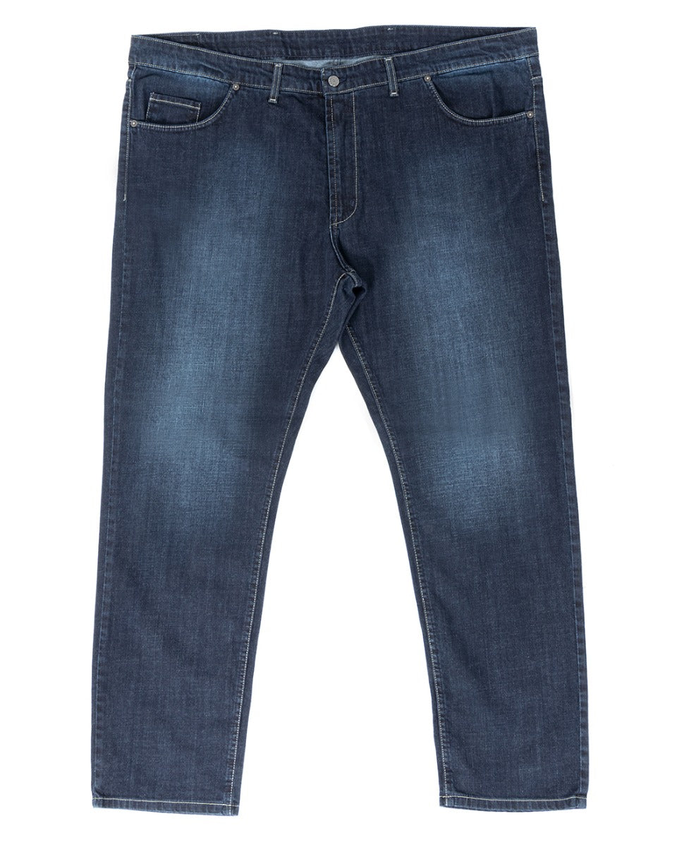 Jeans Uomo Pantaloni Calibrati Denim Scuro Cinque Tasche Taglie Forti