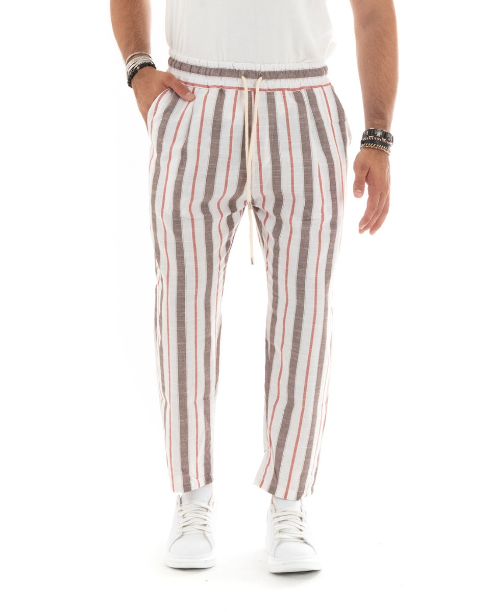 Pantaloni Uomo Pantalaccio Elastico Coulisse Rigato Righe Casual Fango GIOSAL-P5844A