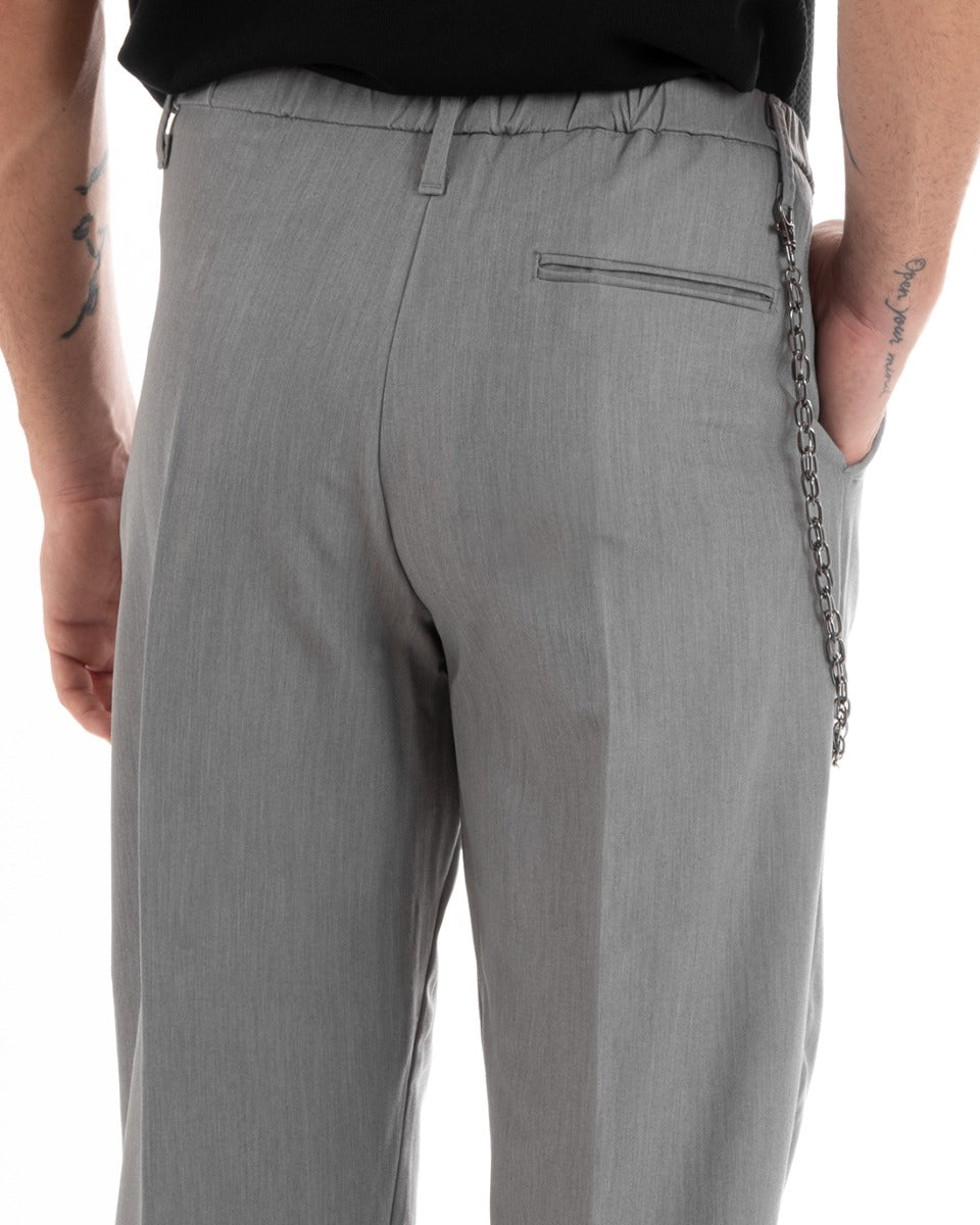 Pantaloni Uomo Lungo Viscosa Fondo Largo Elastico Sul Retro Abbottonatura Allungata Grigio Casual Elegante GIOSAL-P5852A