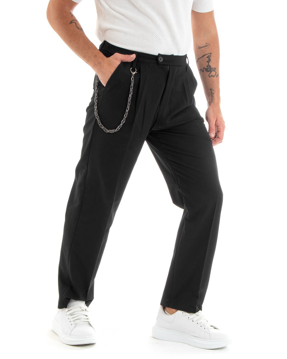 Pantaloni Uomo Lungo Viscosa Fondo Largo Elastico Sul Retro Abbottonatura Allungata Nero Casual Elegante GIOSAL-P5854A