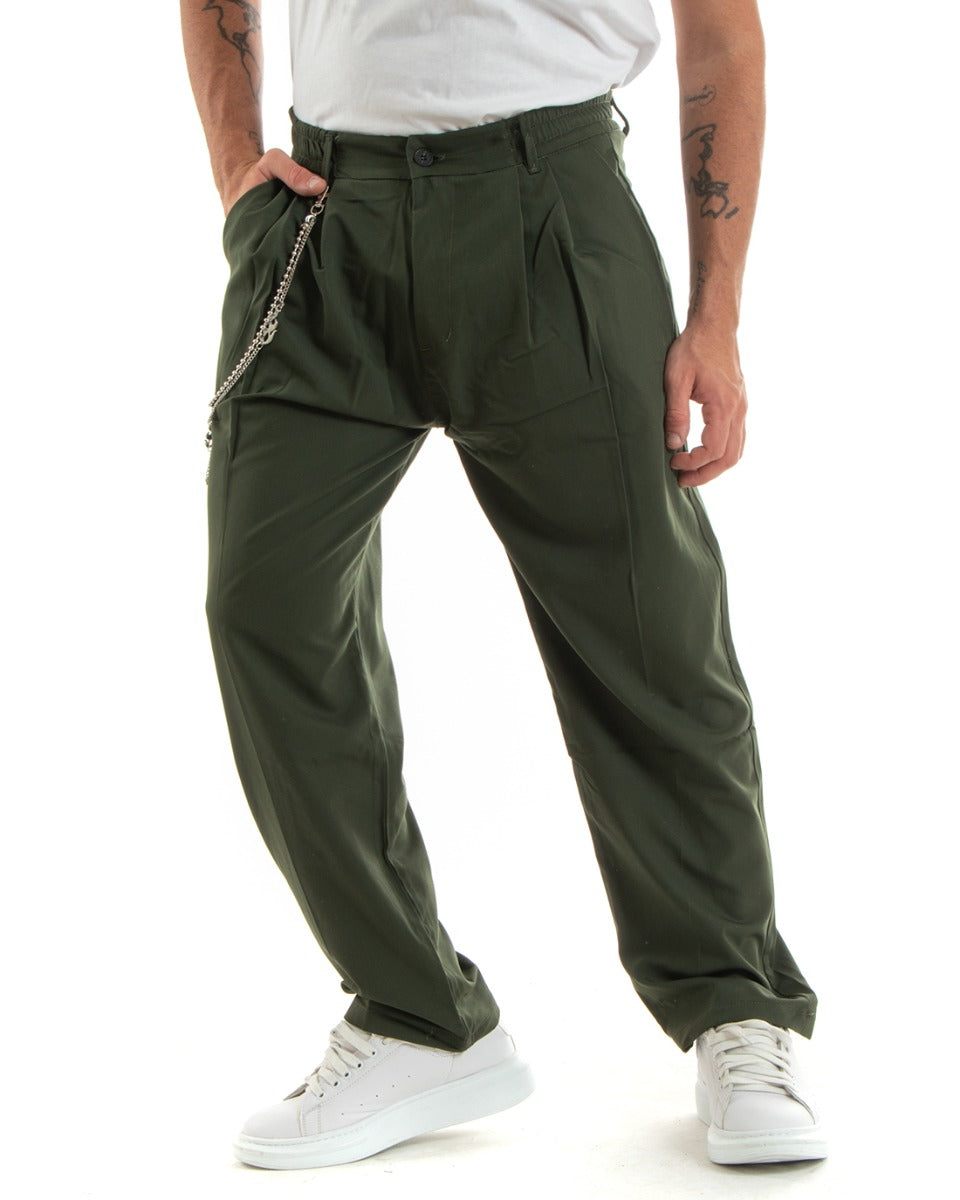 Pantaloni Uomo Lungo Viscosa Fondo Largo Elastico Sul Retro Verde Casual Elegante GIOSAL-P5855A