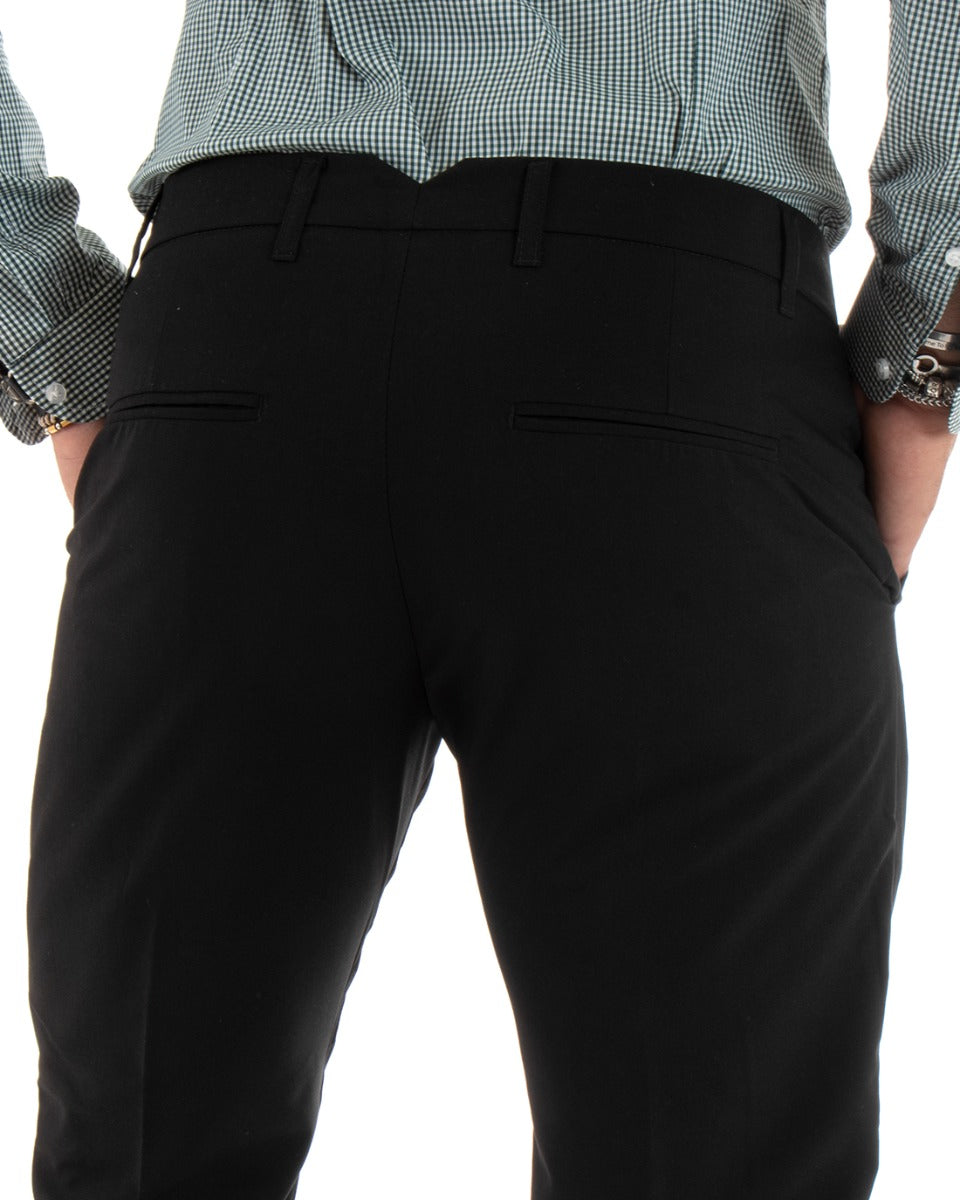 Pantaloni Uomo Lungo Tinta Unita Classico Elegante Tasca America Nero GIOSAL-P5861A