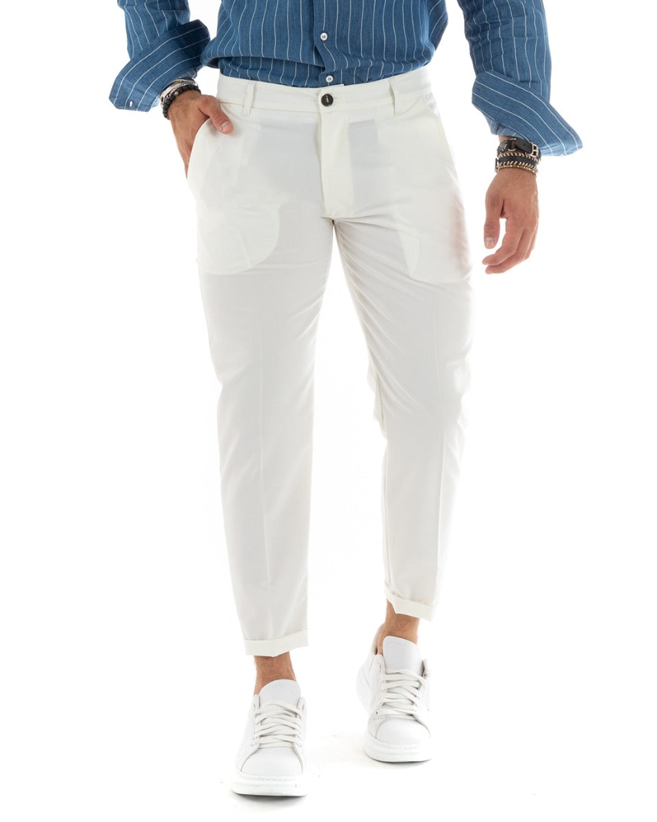 Pantaloni Uomo Lungo Tinta Unita Classico Elegante Tasca America Bianco GIOSAL-P5862A