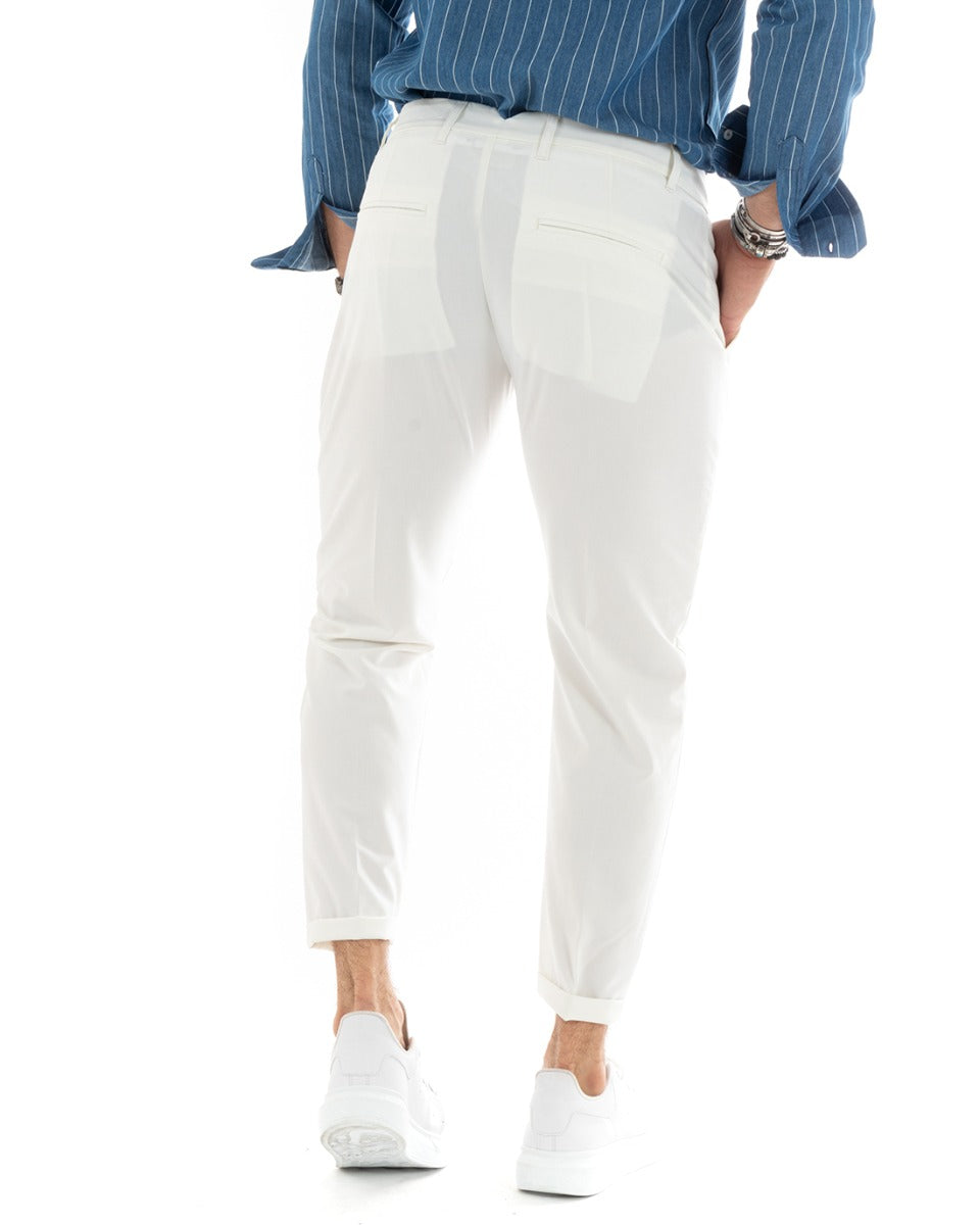 Pantaloni Uomo Lungo Tinta Unita Classico Elegante Tasca America Bianco GIOSAL-P5862A