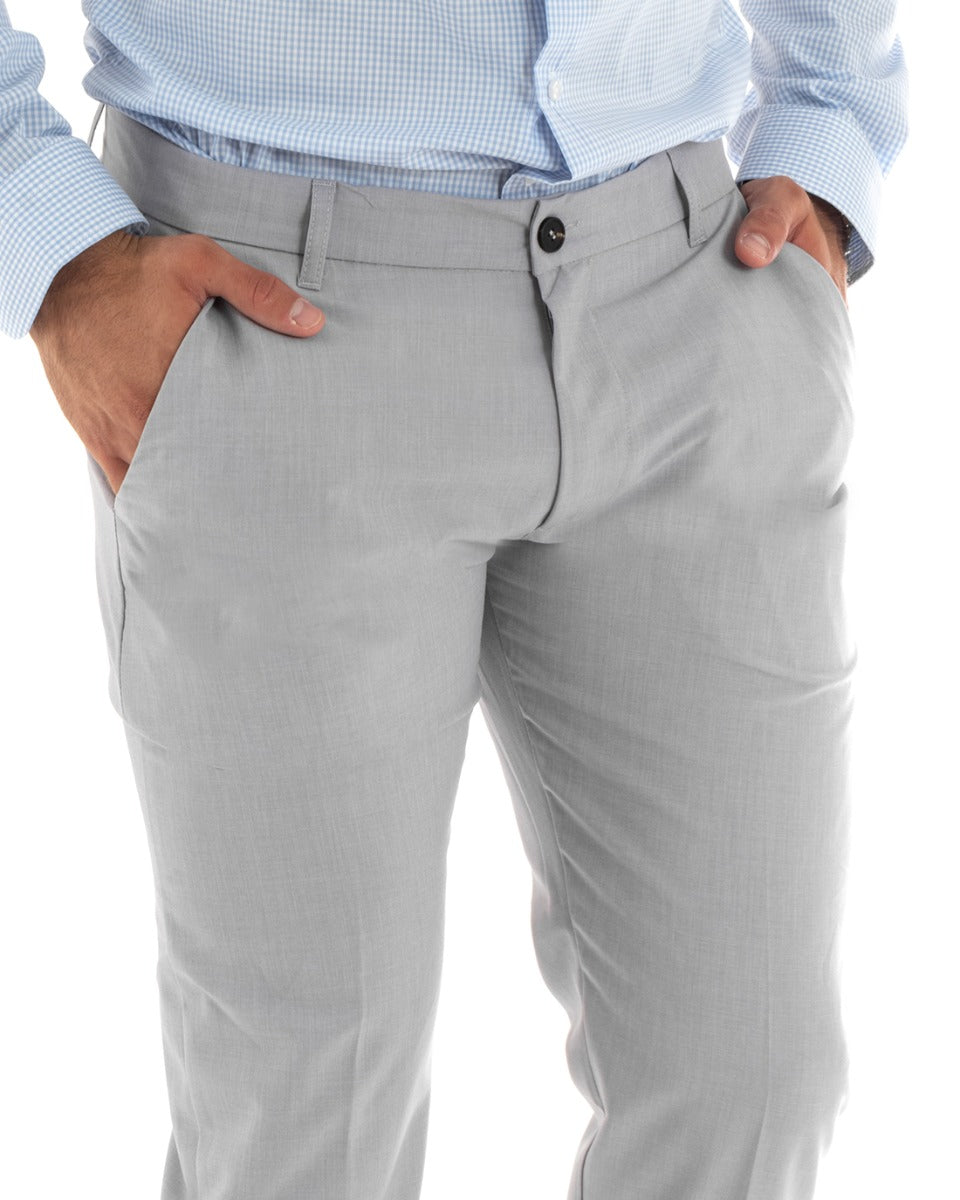 Pantaloni Uomo Lungo Tinta Unita Classico Elegante Tasca America Grigio GIOSAL-P5863A