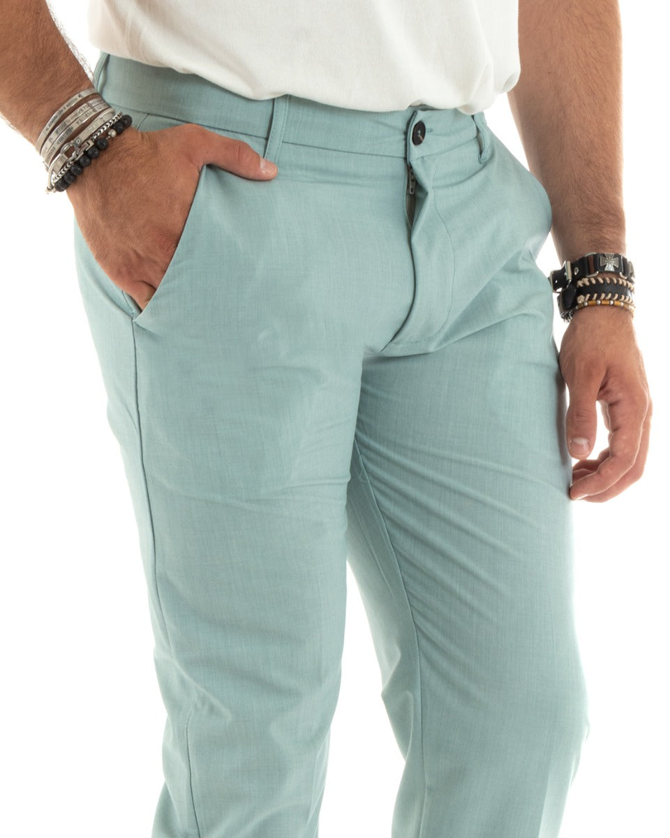 Pantaloni Uomo Lungo Tinta Unita Classico Elegante Tasca America Verde Acqua GIOSAL-P5866A