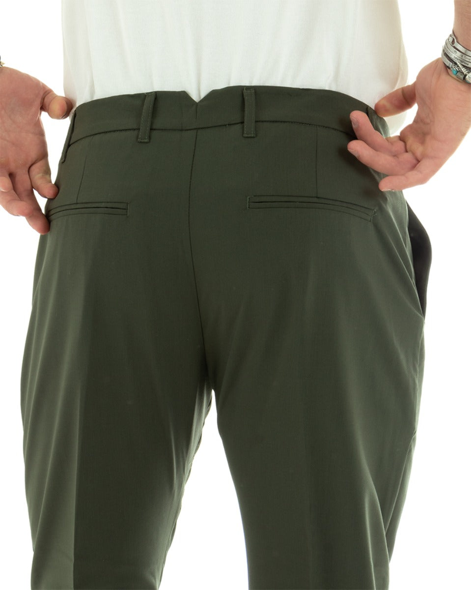 Pantaloni Uomo Lungo Tinta Unita Classico Elegante Tasca America Verde GIOSAL-P5867A