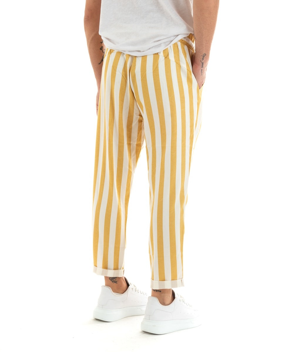 Pantaloni Uomo Pantalaccio Lungo Coulisse Elastico Cotone Viscosa Rigato Giallo GIOSAL-P5874A