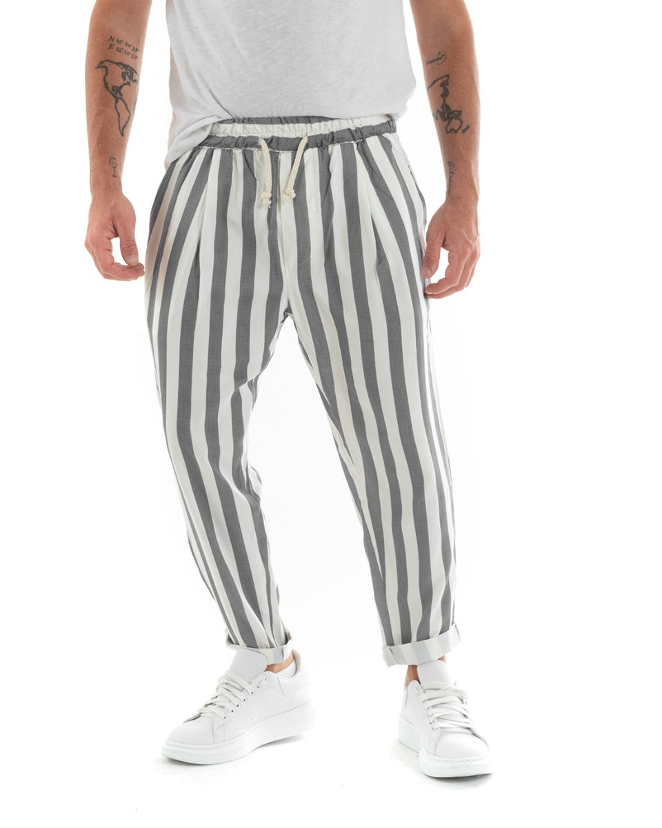 Pantaloni Uomo Pantalaccio Cotone Viscosa Lungo Jogger Casual Con Coulisse Con Elastico Rigato Nero GIOSAL-P5877A