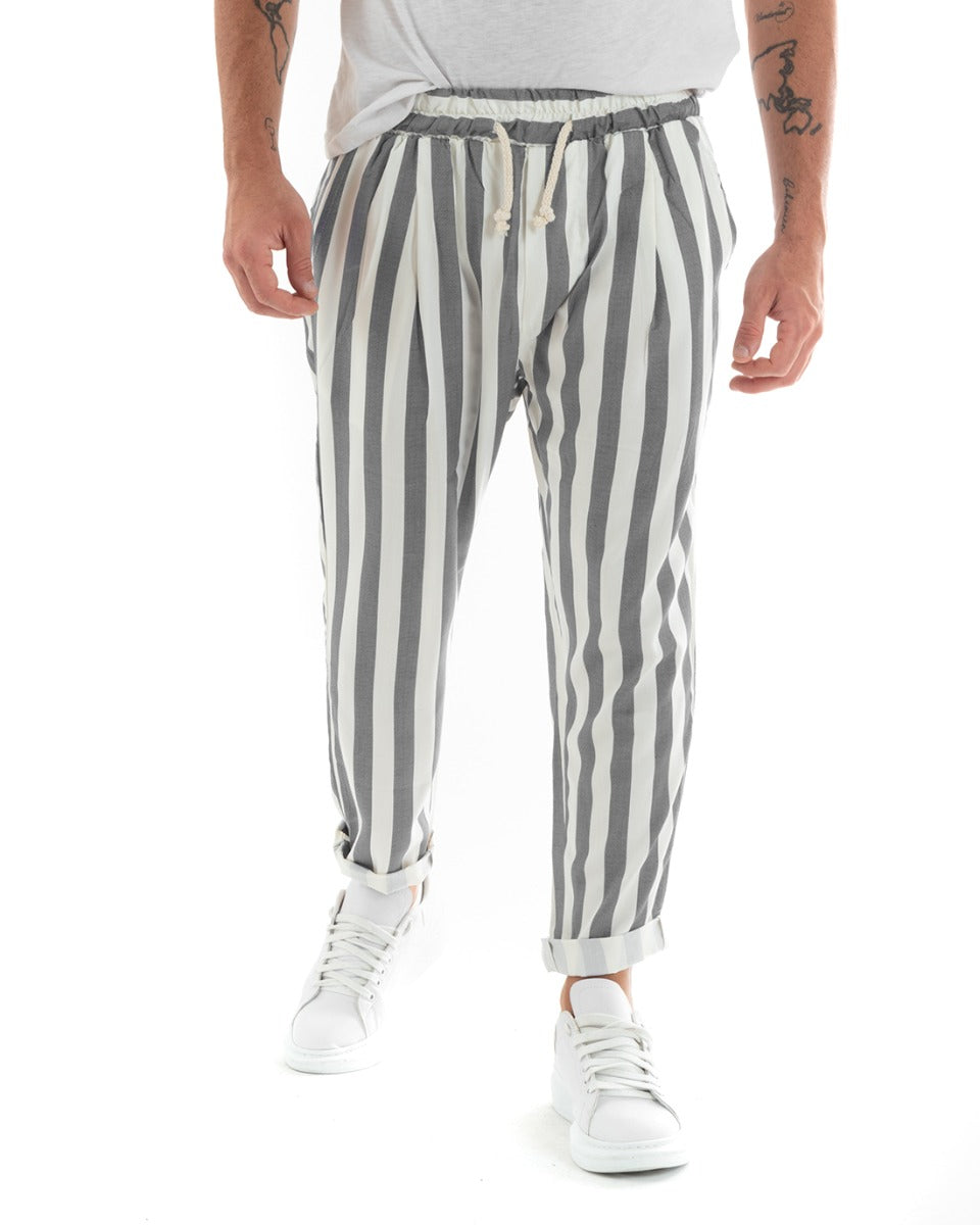 Pantaloni Uomo Pantalaccio Cotone Viscosa Lungo Jogger Casual Con Coulisse Con Elastico Rigato Nero GIOSAL-P5877A