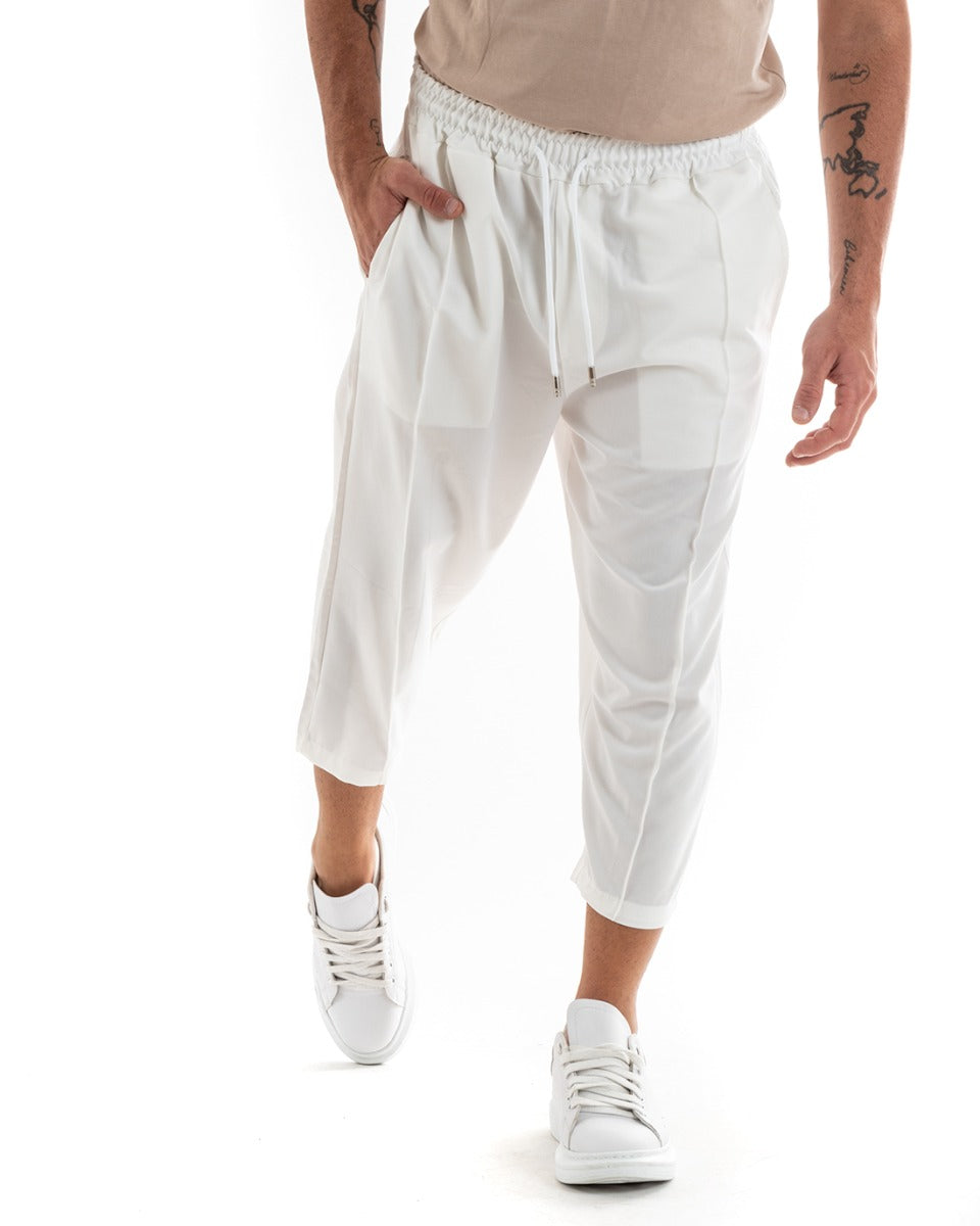 Pantaloni Uomo Pantalaccio Japan Cropped Fondo Ampio Tinta Unita Bianco GIOSAL-P5890A