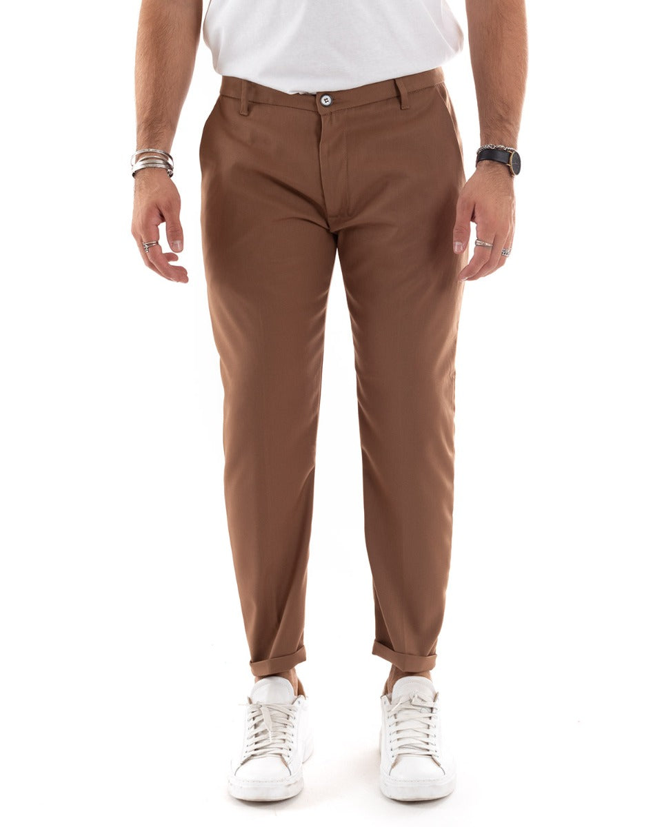 Pantaloni Uomo Tasca America Lungo Classico Casual Tinta Unita Camel GIOSAL-P5899A