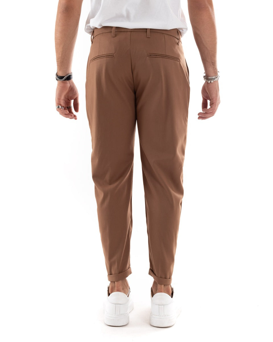 Pantaloni Uomo Tasca America Lungo Classico Casual Tinta Unita Camel GIOSAL-P5899A