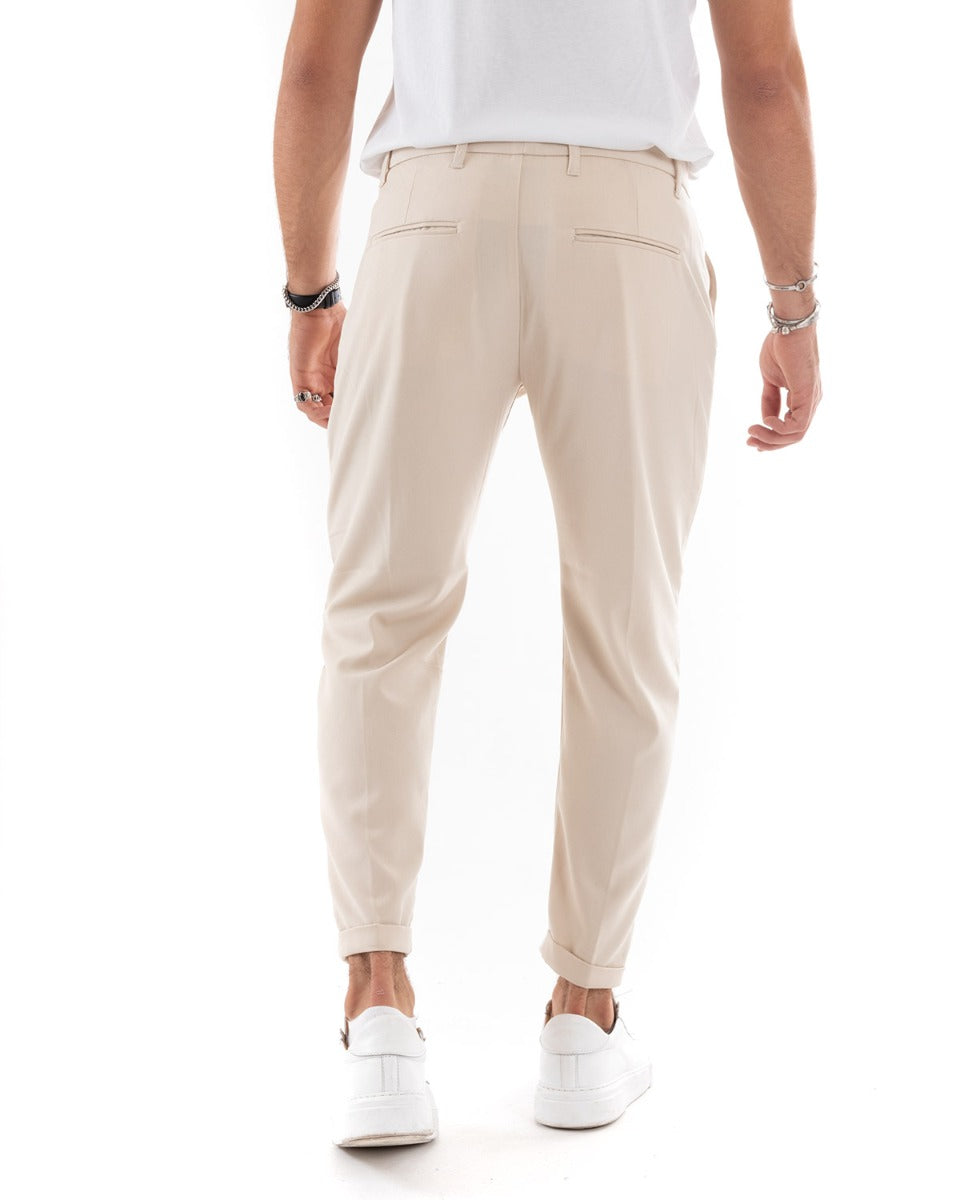 Pantaloni Uomo Tasca America Lungo Classico Casual Tinta Unita Beige GIOSAL-P5900A