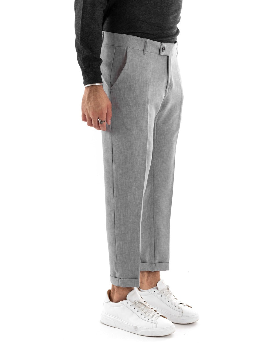 Pantaloni Uomo Tasca America Classico Grigio Melangiato Abbottonatura Allungata Casual GIOSAL-P5909A