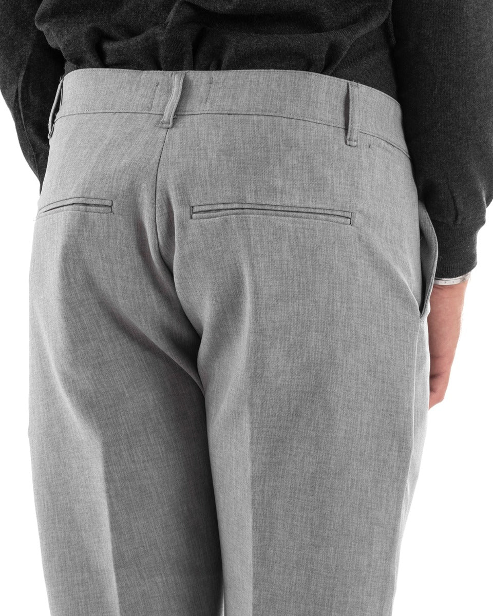 Pantaloni Uomo Tasca America Classico Grigio Melangiato Abbottonatura Allungata Casual GIOSAL-P5909A