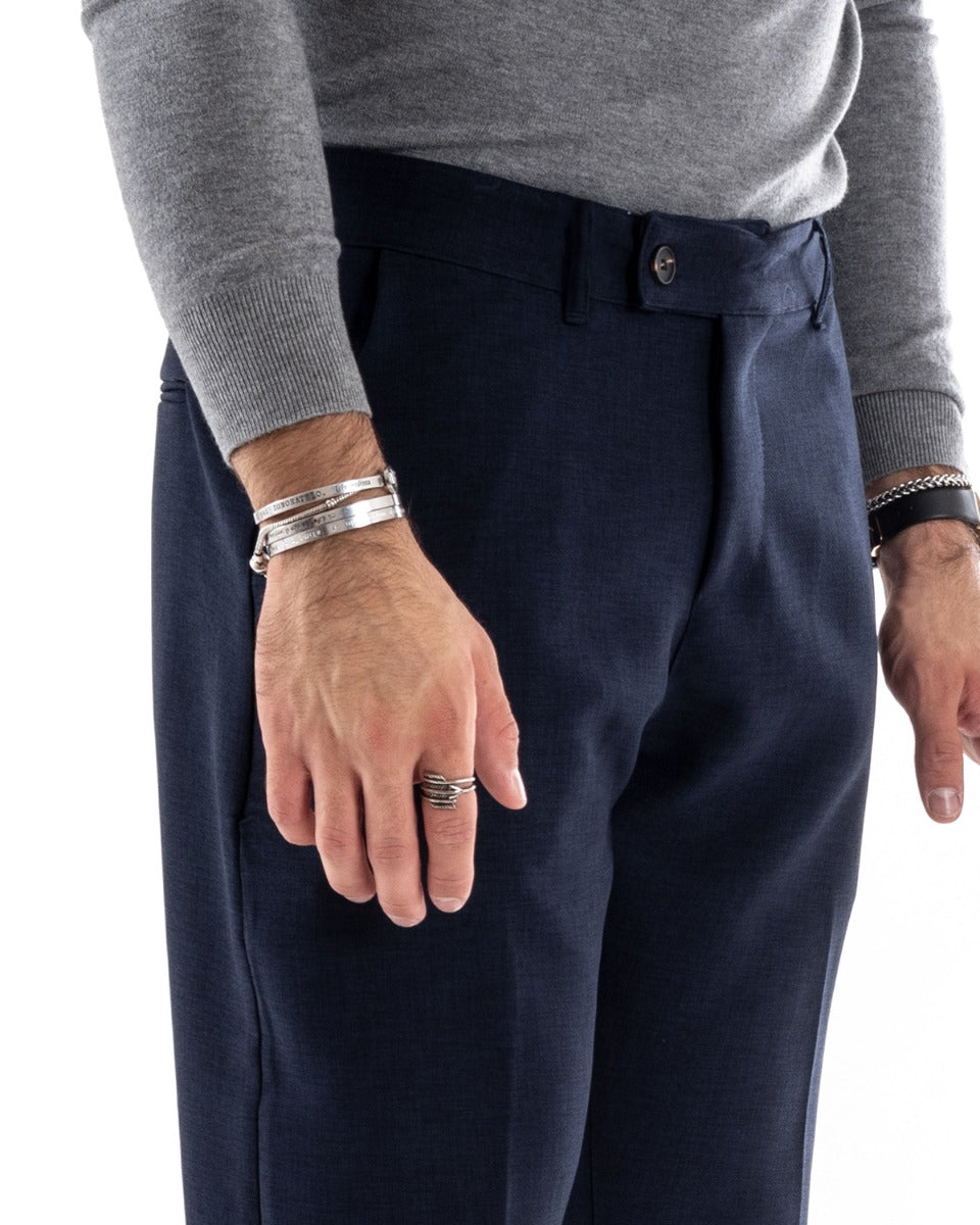 Pantaloni Uomo Tasca America Classico Blu Melangiato Abbottonatura Allungata Casual GIOSAL-P5910A