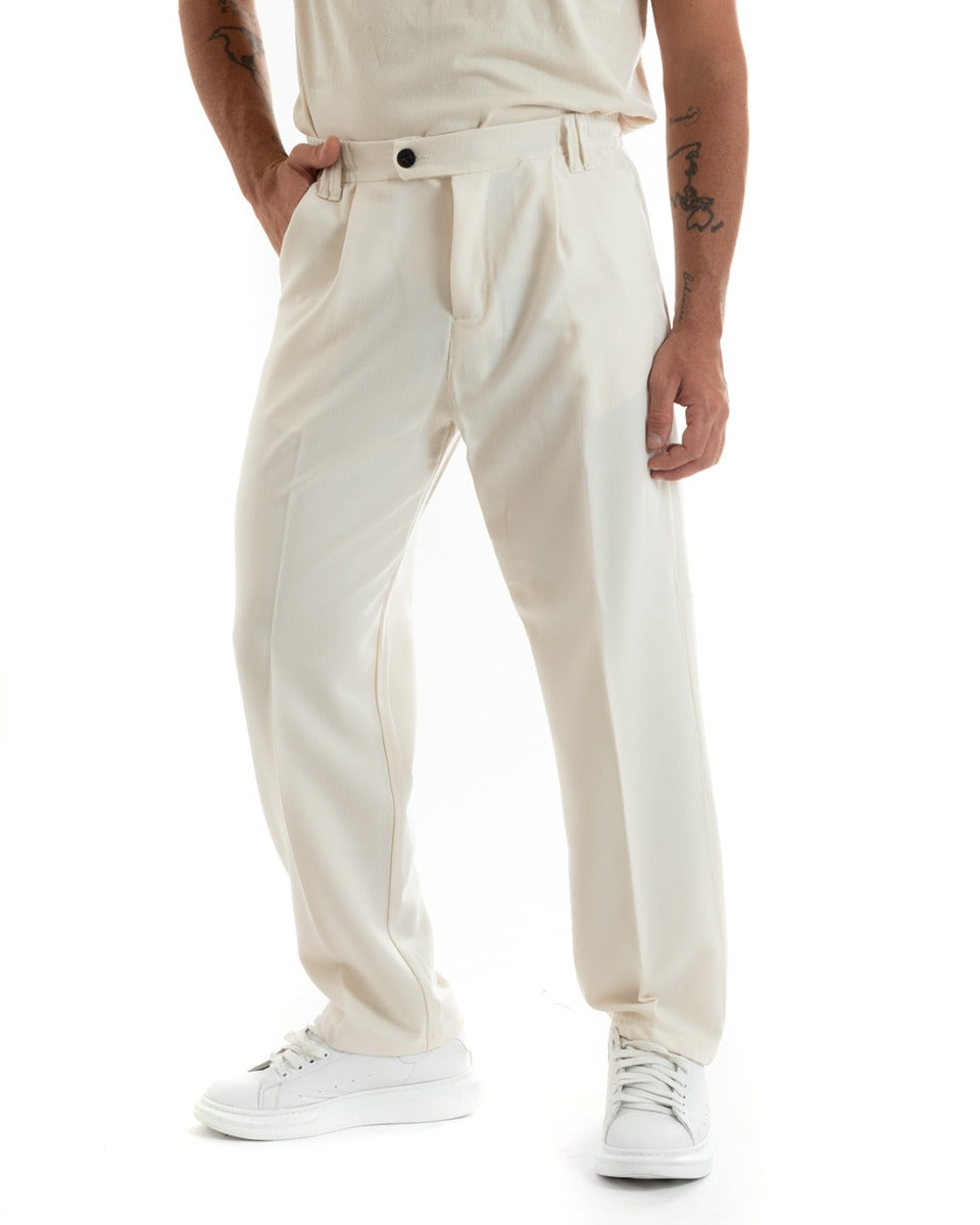 Pantaloni Viscosa Uomo Baggy Fondo Ampio Panna P5915A