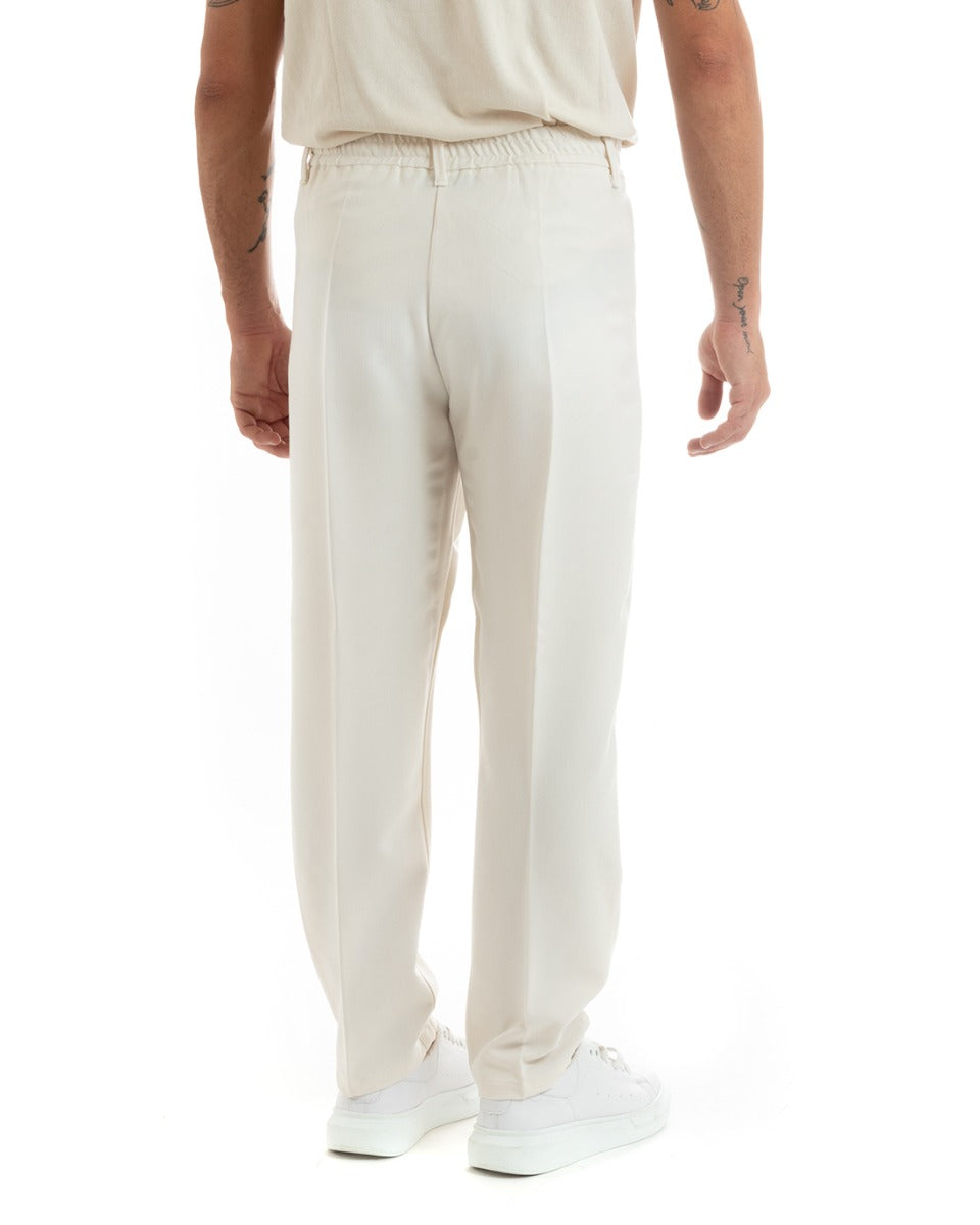 Pantaloni Viscosa Uomo Baggy Fondo Ampio Panna P5915A