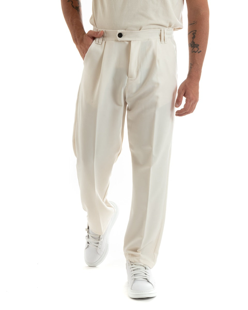 Pantaloni Viscosa Uomo Baggy Fondo Ampio Panna P5915A