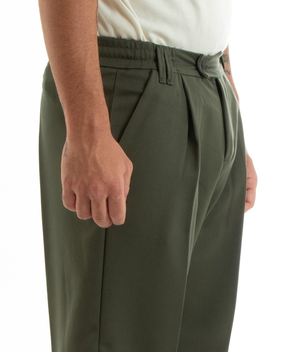 Pantaloni Uomo Baggy Lungo Fondo Largo Elastico Sul Retro Abbottonatura Allungata Verde Casual Elegante GIOSAL-P5918A