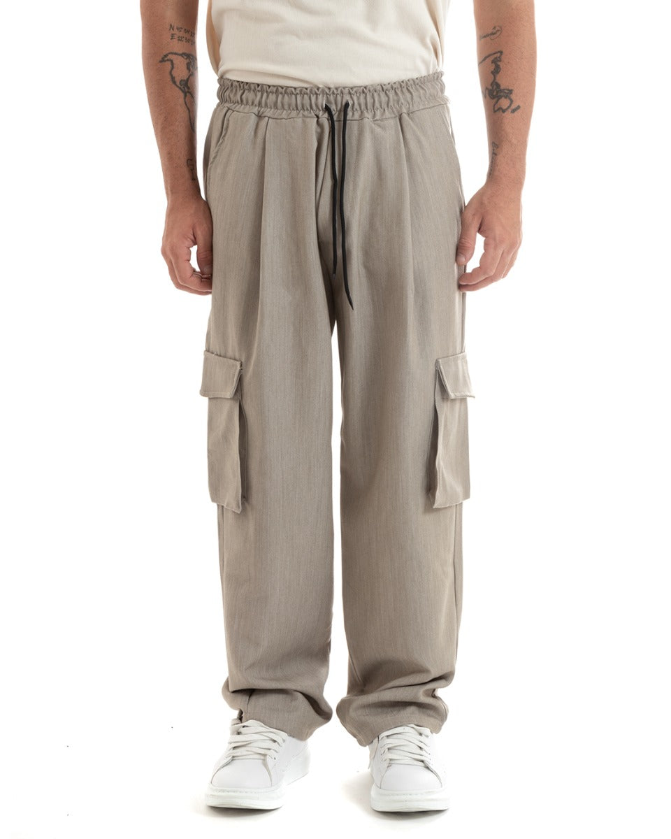 Baggy Pantaloni Beige Con Tasconi Uomo Pantaloni Uomo Baggy Lunghi